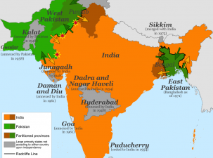 Map of the partition of India showing the movement of refugees and conflict areas