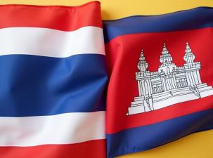 The image of the Thailand and Cambodia flags, placed side by side, symbolises the current border dispute.