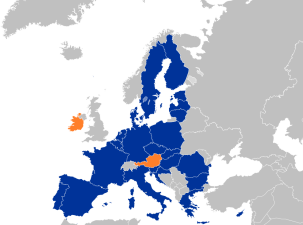 Map of the EU showing the countries which are neutral.