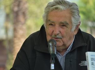 Former Uruguay President Jos&eacute; Mujica talks at a press conference.