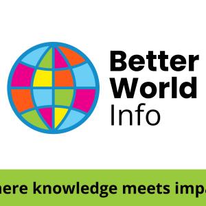Logo for Better World Info - A colourful globe sits next to the words Better World Info written in black on the right side. Underneath there is a green banner with the words 'Where knowledge meets impact' are written in black. - Copyright by Better World Info