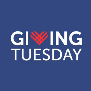 Blue Giving Tuesday Large Logo. The text 'Giving Tuesday' is written in white and their logo the red heart replaces the V in giving
