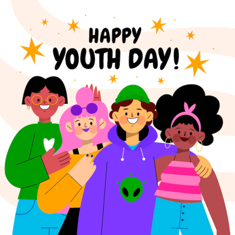 Colourful graphic of four smiling youths