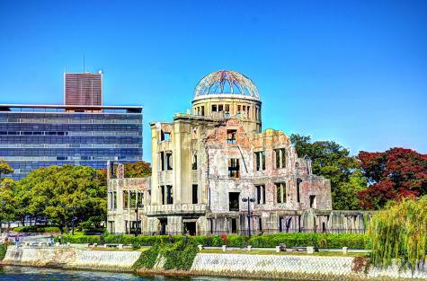 Iconic ruined building in Hiroshima which miraculously stands after the disasterous nuclear attack on the city by the U.S.