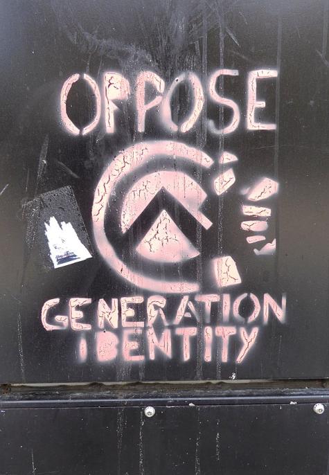 "Oppose Generation Identity", example of anti-fascist graffiti 
