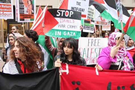  Hundreds of demonstrators rally in Manhattan's Times Square, before marching to the Israeli consulate-general, to protest the 70th anniversary of al-Nakba, or the ethnic cleansing of Palestinians by Israel