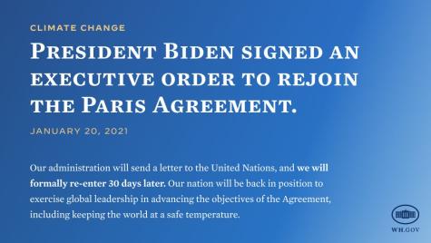 Image prodced by the Whitehouse regarding the US re-entry into the Paris climate agreement dated January 20, 2021.