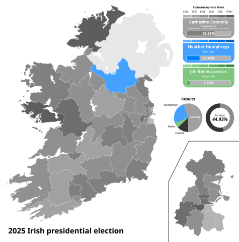Map of the results of the 2025 Irish presidential election.