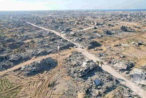 An aerial view showing destruction in Rafah after Israeli forces withdrawal and as the ceasefire took hold, Gaza Strip.