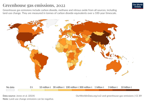 Global map of annual greenhouse gas emissions by country, 2022