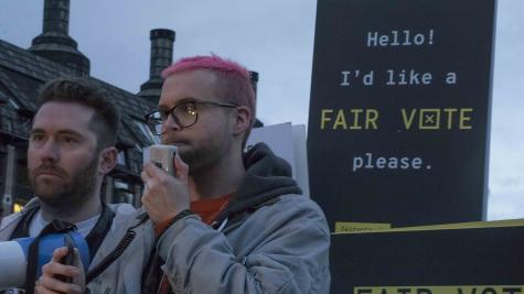  A protest following the Cambridge Analytics and Facebook data scandal with Christopher Wylie and Shahmir Sanni