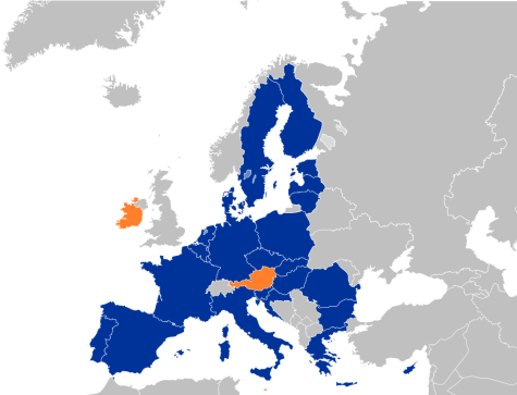 Map of the EU showing the countries which are neutral.