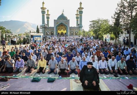Iranians holding Eid al-Fitr prayer in Lavizan Imamzadeh shrine, Tehran, Iran.