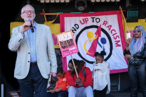 Jeremy Corbyn addresses Saturday's March Against Racism after activists arrived at Parliament Square.