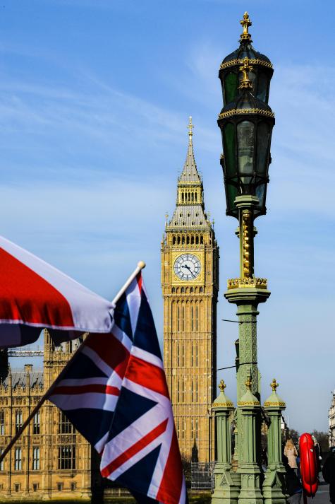 View of Flags and Big Ben in London, England, UK