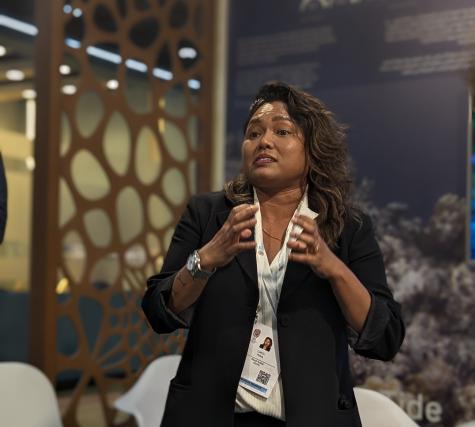 A speaker at the Marine Conservation Pavillion at ADNEC, Abu Dhabi
