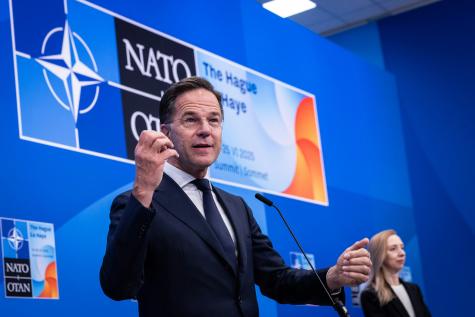  NATO Secretary General Mark Rutte makes a speech  at the start of the 2025 NATO Summit in The Hague