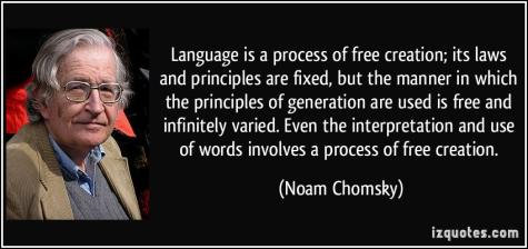 An image of linguist Noam Chomsky sits next to a quote of his about free creation.