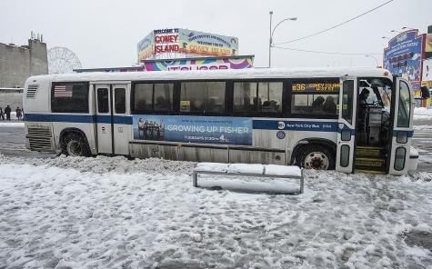 NYC Bus in the Snow.