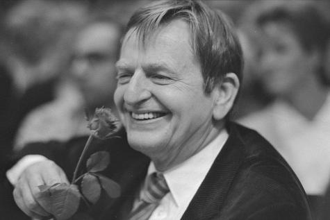 Black and white image of Swedish reformer Olof Palme. 