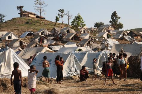 Many refugees from Myanmar are living in tents in Rakhine state where they are dependent on humanitarian aid.
