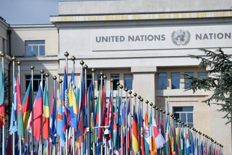 Flags of Countries in front of the United Nations Office in Geneva