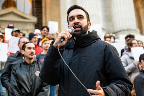 Zohran Mamdani gives a speech at the Resist Fascism Rally in Bryant Park on Oct 27th 2024
