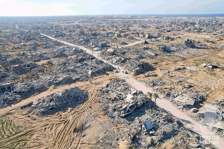 An aerial view showing destruction in Rafah after Israeli forces withdrawal and as the ceasefire took hold, Gaza Strip.