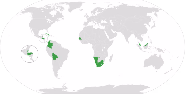 A map showing the 12 participant countries of the Hague Group