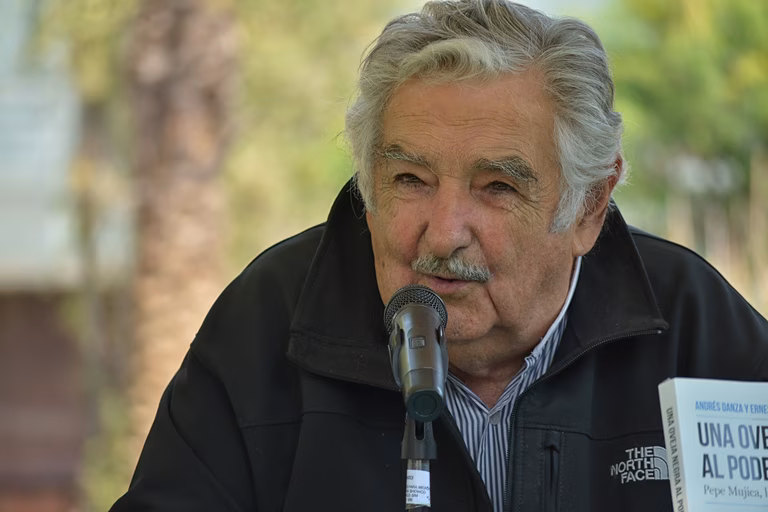 Former Uruguay President Jos&eacute; Mujica talks at a press conference.