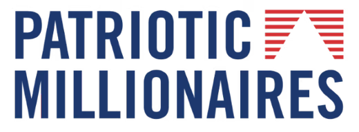 Blue and red logo for Patriotic Millionaires.