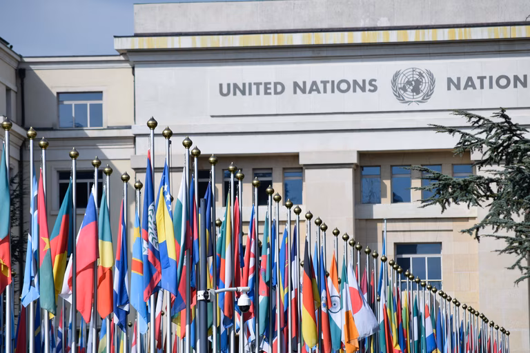 Flags of Countries in front of the United Nations Office in Geneva