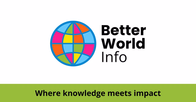 Logo for Better World Info - A colourful globe sits next to the words Better World Info written in black on the right side. Underneath, there is a green banner with the words 'Where knowledge meets impact' written in black. - Copyright by Better World Info