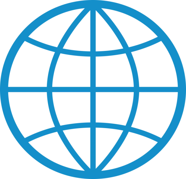 Blue globe icon with interconnected lines representing global connectivity.